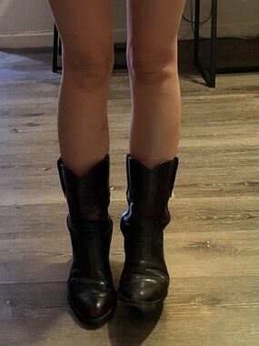 Frye Cherry🍒Black Leather Mid-Calf Western Combat Boots